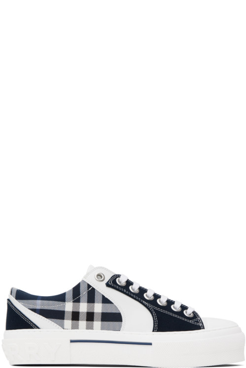 버버리 Burberry White & Navy Check Sneakers