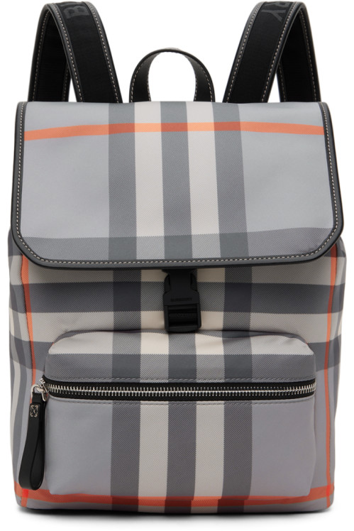 Burberry Kids Gray Check Backpack