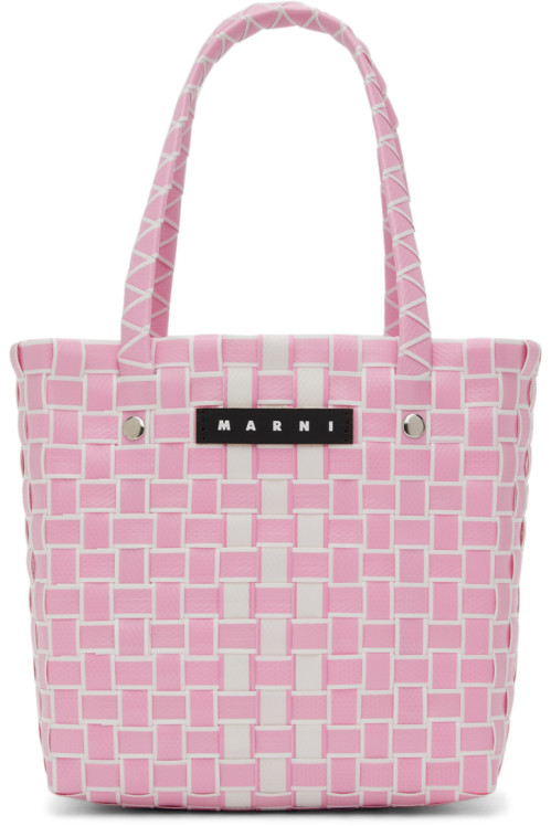 Marni Kids Pink & White Micro Basket Tote