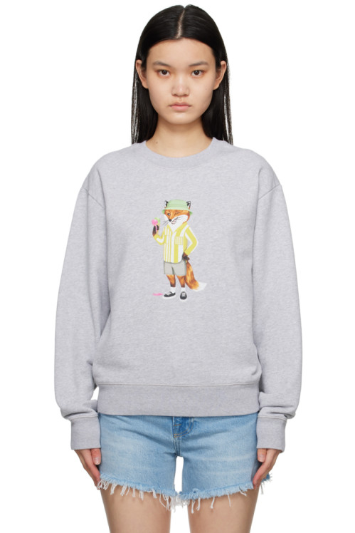 메종 키츠네 Maison Kitsune Gray Hotel Olympia Edition Dressed Fox Sweatshirt,Light Gray melange, image
