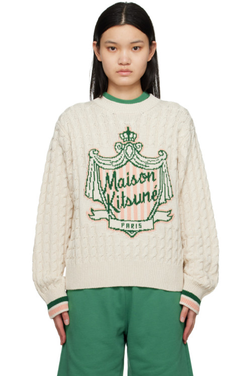 메종 키츠네 Maison Kitsune White Hotel Olympia Edition Crest Sweatshirt,Ecru, image