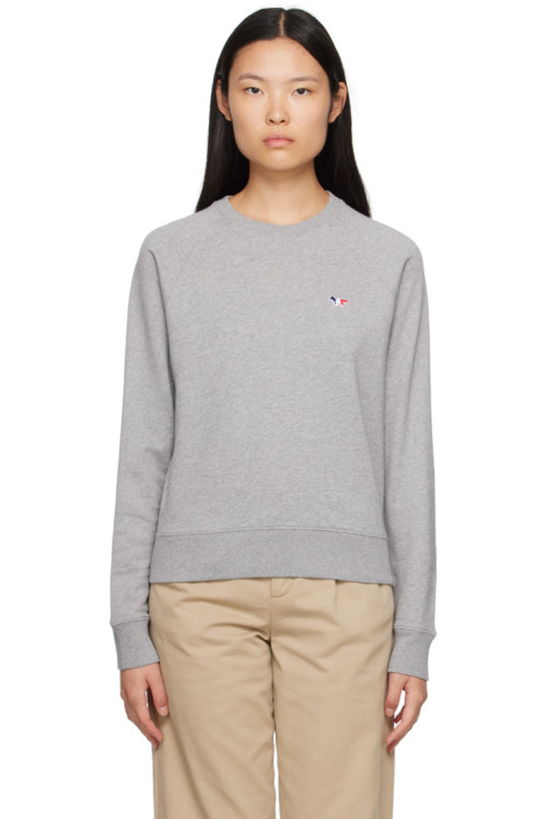 메종 키츠네 Maison Kitsune Gray Tricolor Fox Sweatshirt,Grey melange