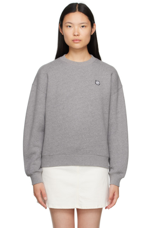 메종 키츠네 Maison Kitsune Gray Bold Fox Head Sweatshirt,Medium grey melange