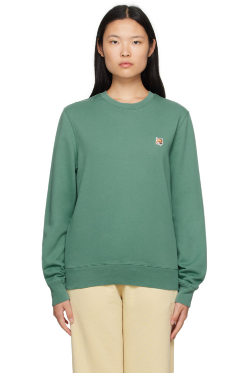 메종 키츠네 Maison Kitsune Green Fox Head Sweatshirt,Teal grey