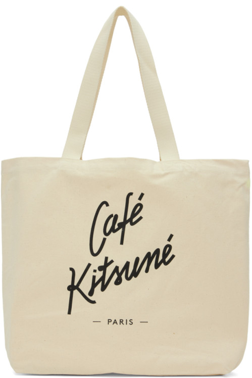 메종 키츠네 Maison Kitsune Beige Cafe Kitsune Tote,Latte