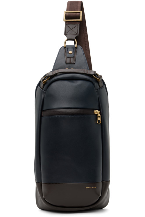 Master-piece Navy & Brown Gloss Sling Backpack