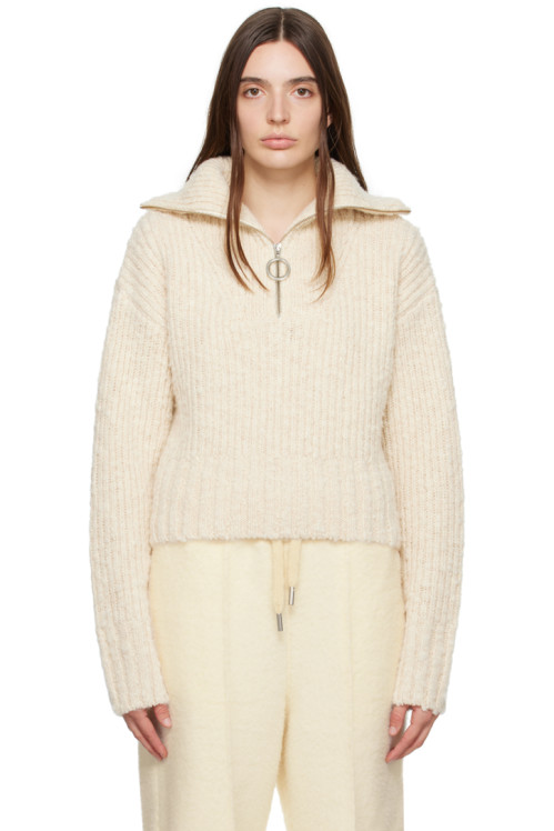 AMI Paris Beige Zip-Up Sweater,Ivory