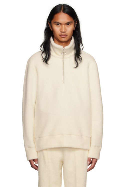 AMI Paris Off-White Half-Zip Sweater,Ivory