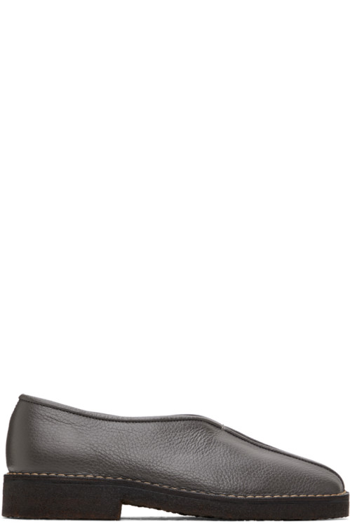 LEMAIRE   Gray Piped Crepe Loafers,Gunmetal