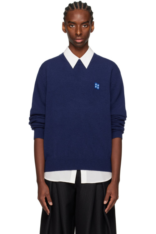 ADER error Navy Significant Patch Sweater