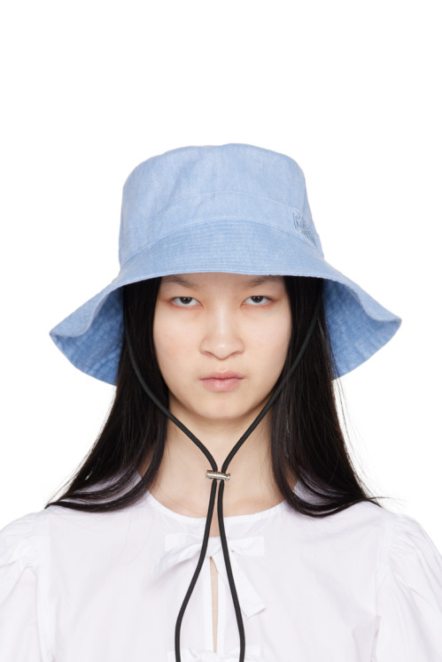 GANNI Blue Chin Strap Denim Bucket Hat,Baby blue,image