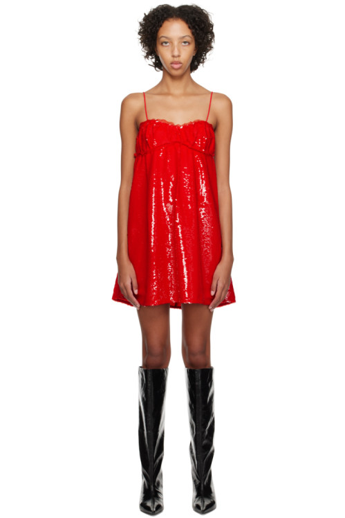 GANNI Red Sequin Mini Dress,Fiery Red