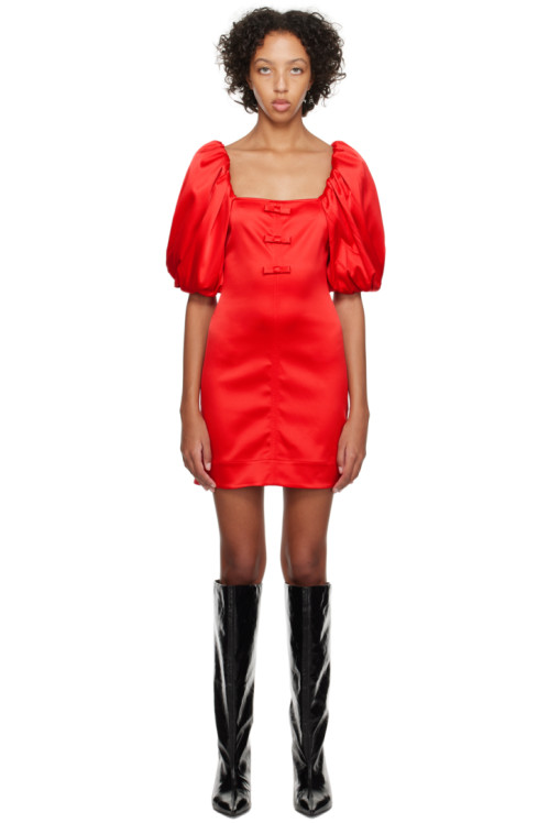 GANNI Red Bow Minidress,Racing Red