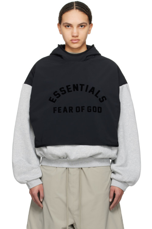 피어오브갓 에센셜 Fear of God ESSENTIALS Gray &amp; Black Bonded Hoodie,Light grey