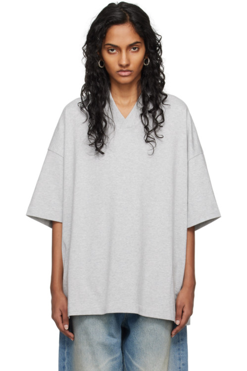피어오브갓 에센셜 Fear of God ESSENTIALS Gray V-Neck T-Shirt,Light heather grey
