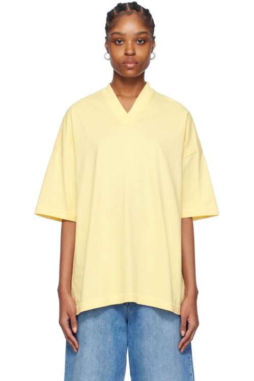 피오갓 에센셜 Fear of God ESSENTIALS Yellow V-Neck T-Shirt,Garden Yellow