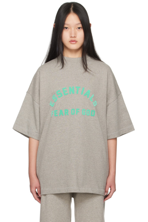 피오갓 에센셜 Fear of God ESSENTIALS Gray Crewneck T-Shirt,Dark heather oatmeal