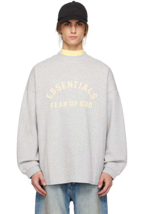 피어오브갓 에센셜 Fear of God ESSENTIALS Gray Bonded Long Sleeve T-Shirt,Light heather grey