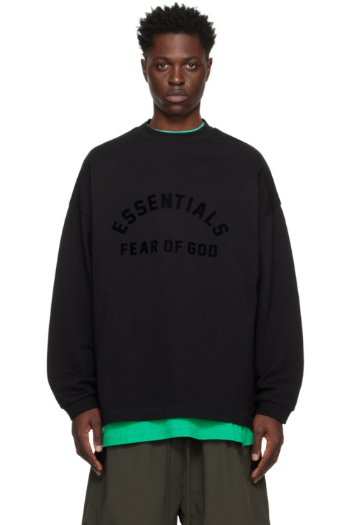 피어오브갓 에센셜 Fear of God ESSENTIALS Black Bonded Long Sleeve T-Shirt,Jet Black