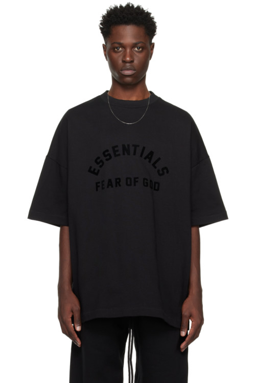 피어오브갓 에센셜 피오갓 에센셜 Fear of God ESSENTIALS Black Crewneck T-Shirt,Jet Black