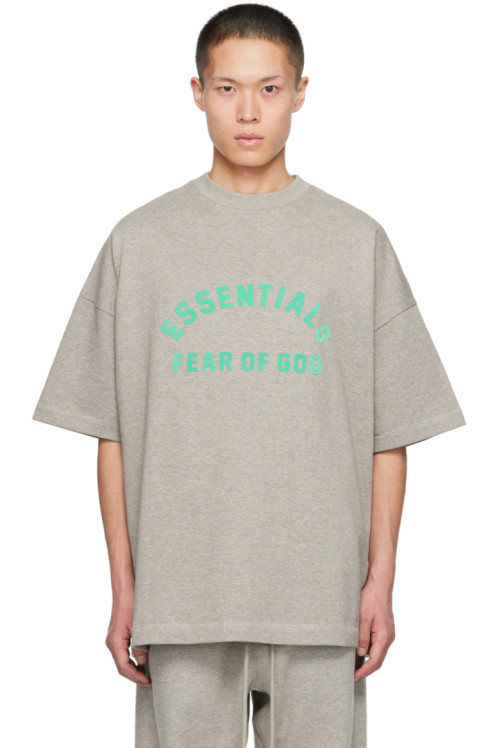 Fear of God ESSENTIALS Gray Crewneck T-Shirt,Dark heather oatmeal