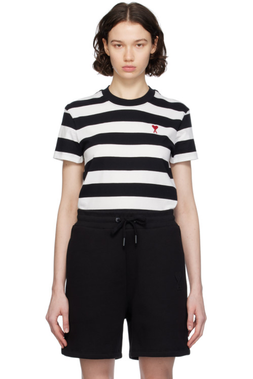 AMI Paris Black & White Striped T-Shirt