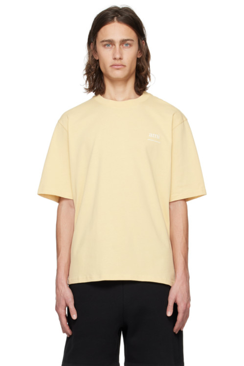 AMI Paris Yellow Bonded T-Shirt,Cream