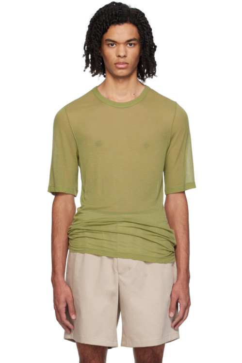AMI Paris Green Semi-Sheer T-Shirt,Olive