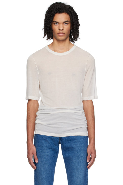 AMI Paris Off-White Semi-Sheer T-Shirt,Chalk