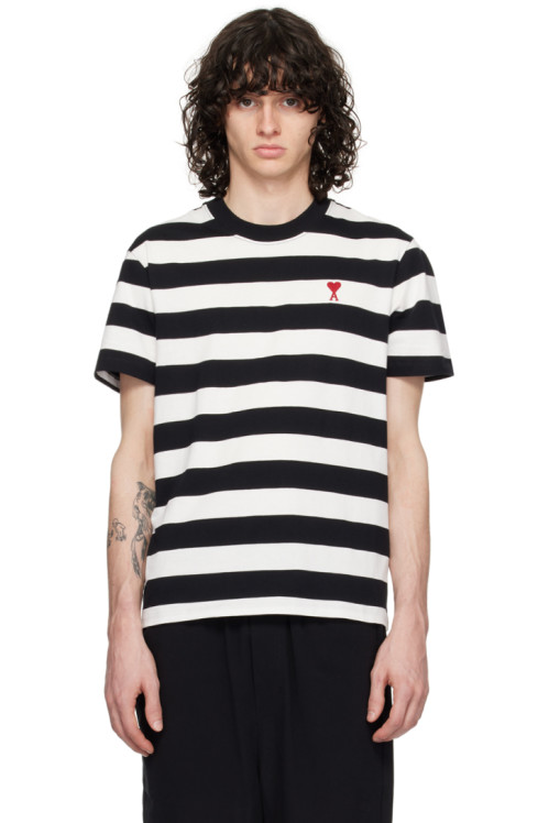 아미 Ami Paris White Ami De Coeur T-Shirt,Striped black