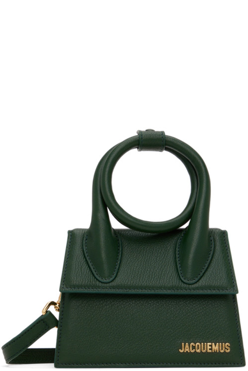JACQUEMUS Green Le Chiquito Noeud Boucle Bag,Dark green,image