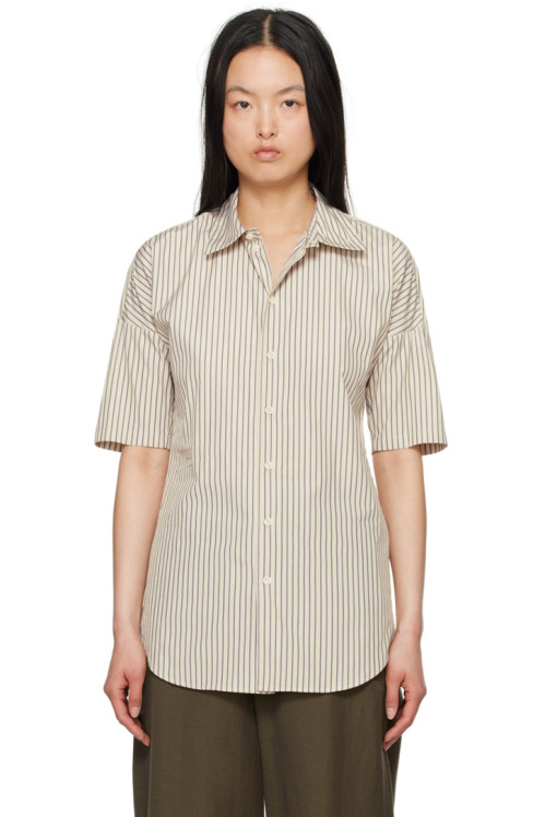 LEMAIRE Off-White & Navy Stripe Shirt,Mastic
