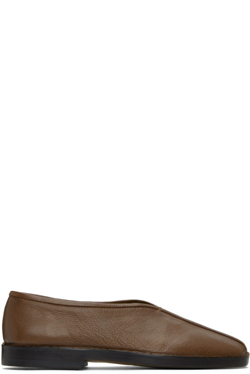 LEMAIRE Brown Flat Piped Slippers,Golden brown,image