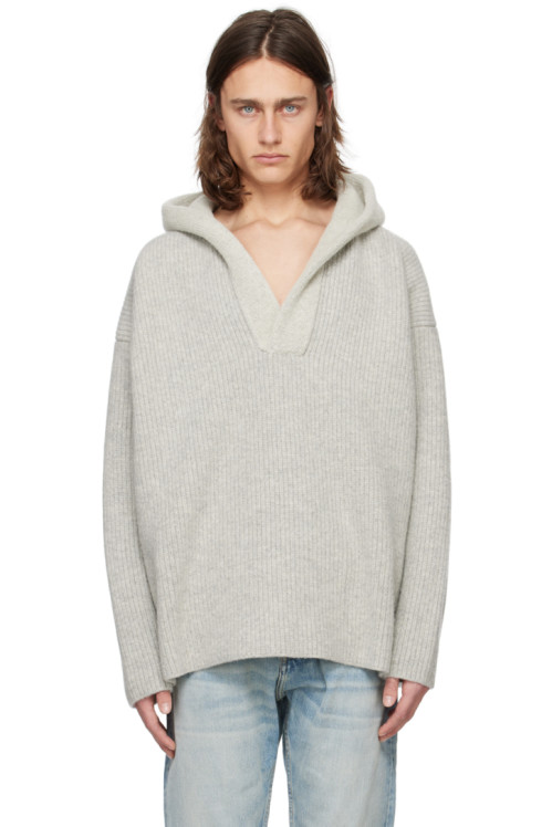 Fear of God Gray V-Neck Hoodie,Dove grey