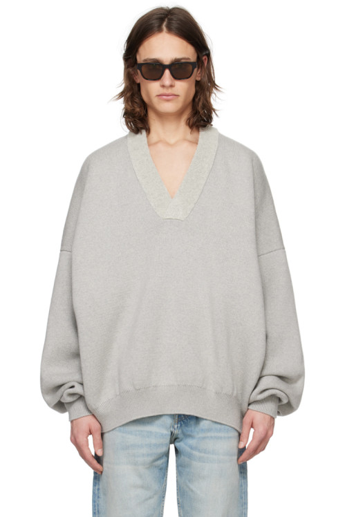 Fear of God Gray V-Neck Sweater,Dove grey
