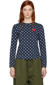Comme des Garçons Play - Navy Polka Dot Heart Patch T-Shirt