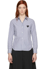 Comme des Garçons Play - Chemise rayée bleu et blanche Heart Patch