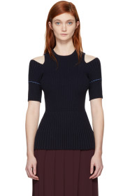 Victoria Beckham - Navy Ribbed Open Shoulder Pullover