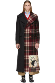 Gucci - Grey & Red Wool Madras Coat