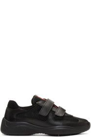 Prada - Baskets en cuir et filet à brides noires
