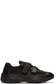 Prada - Baskets noires Leather & Mesh Straps