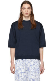 Tibi - SSENSE Exclusive Navy Corded T-Shirt