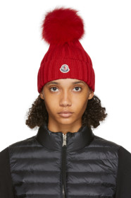 Moncler - Red Fur Rib Pom Pom Beanie