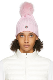 Moncler - Pink Fur Rib Pom Pom Beanie
