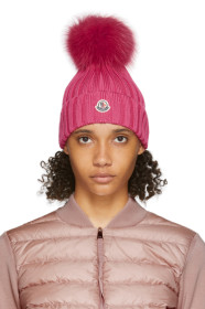 Moncler - Pink Fur Rib Pom Pom Beanie