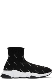 Balenciaga - Black All Over Logo Speed Sneakers