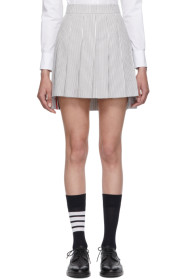 Thom Browne - Grey & White Pleated Dropped Back Miniskirt