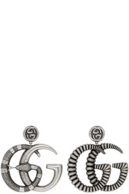 Gucci - Boucles d'oreilles argentées et noires GG Marmont