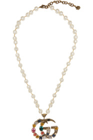 Gucci - Collier à pendentif en perles et cristaux doré
