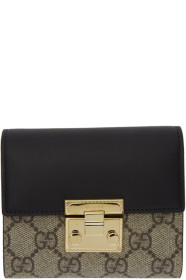 Gucci - Beige & Black GG Supreme Padlock Trifold Card Holder